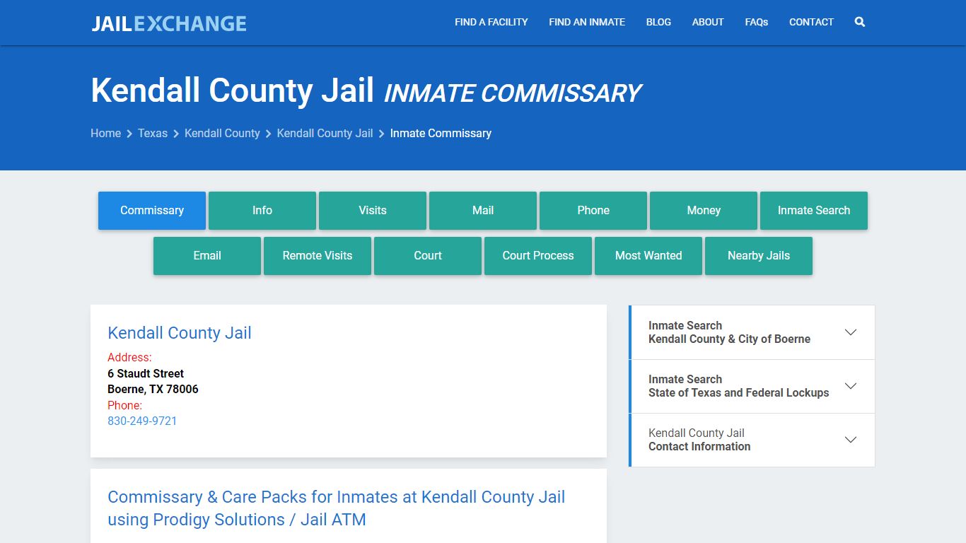 Inmate Commissary, Care Packs - Kendall County Jail, TX