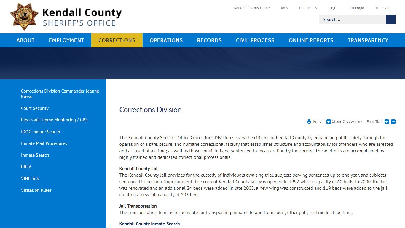 Corrections Division | Kendall County, IL