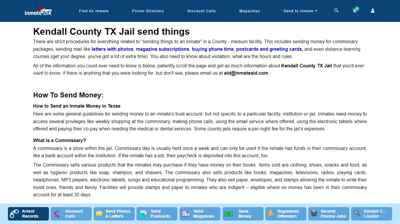 Kendall County TX Jail send things - InmateAid